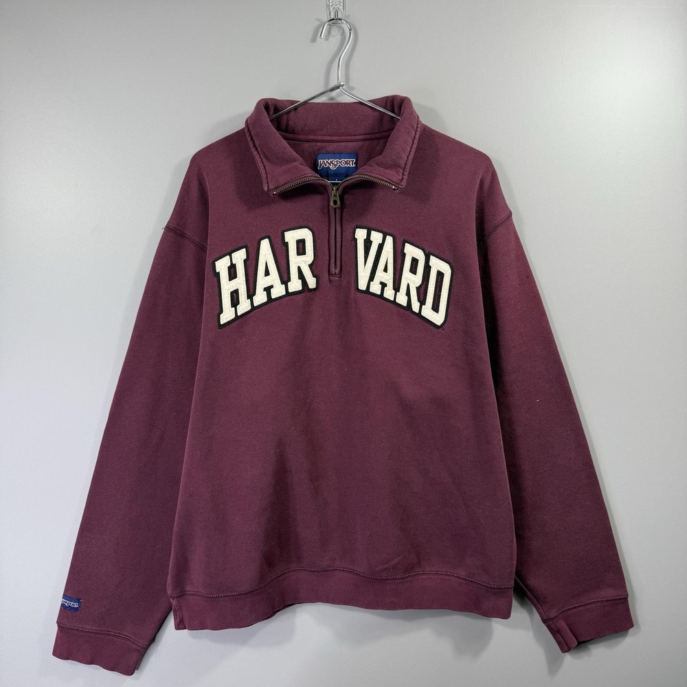 Vintage Harvard Crimson Sweatshirt Mens Large Red NCAA Jansport Quarter Zip